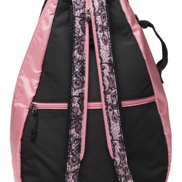 Rose & Black Lace  Design Tennis Backpack Sling Bag New - Picture 2 of 2